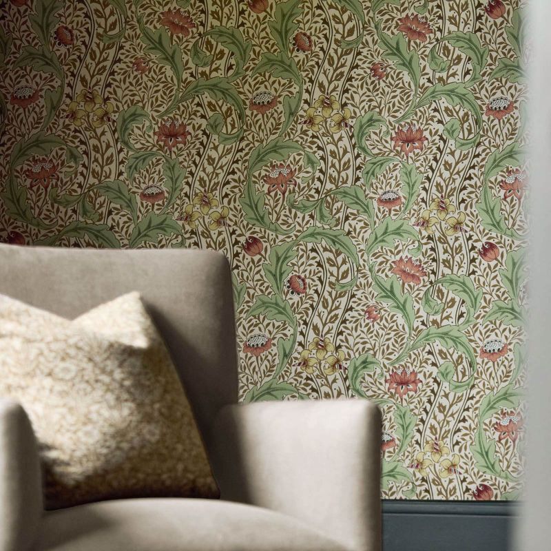 Wild Tulip & Vine Wallpaper - Rose/Linen - Morris & Co - 217579