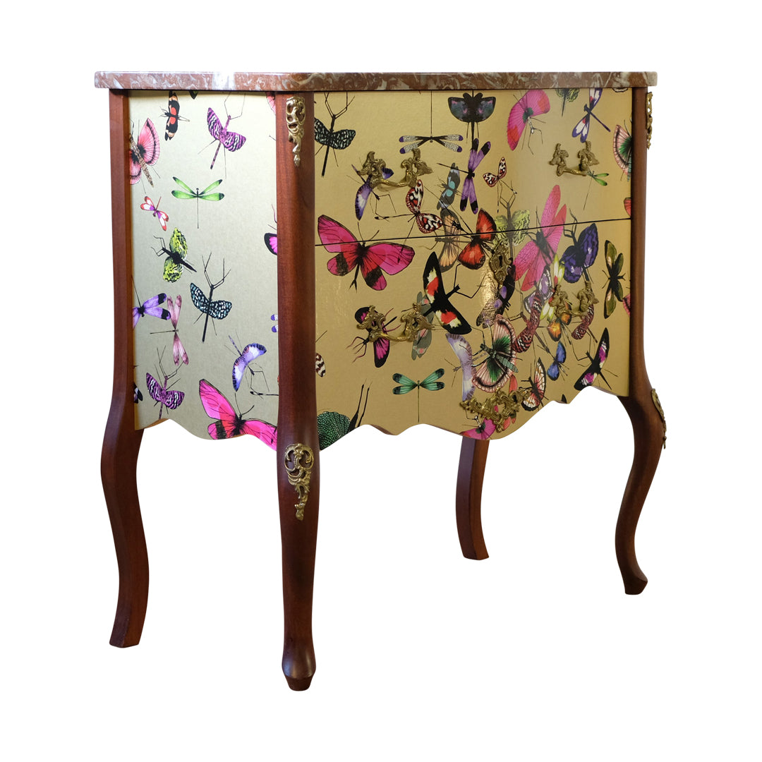 Classic Rococo  Style Chests with Gold Christian Lacroix Design and natural marble top