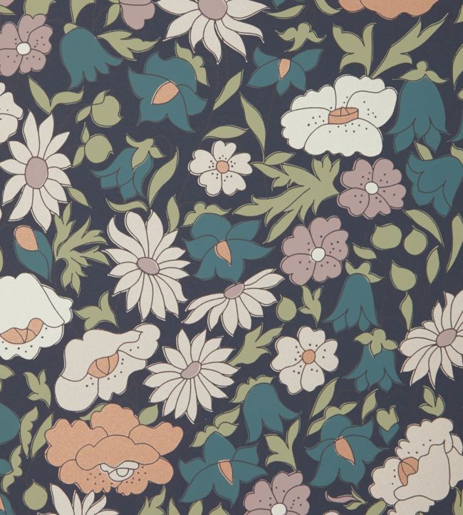 Poppy Meadowfield Room Wallpaper - Blue