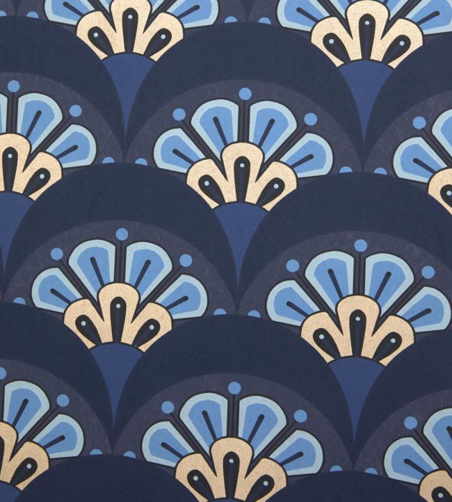 Deco Scallop Room Wallpaper - Blue