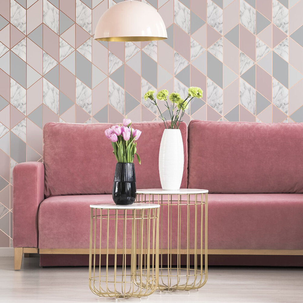 Marble Geo Room Wallpaper - Pink