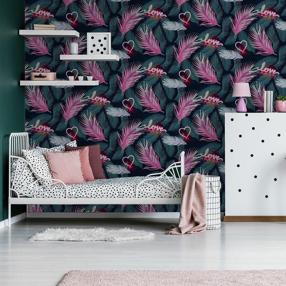 Neon Love Room Wallpaper - Multicolor