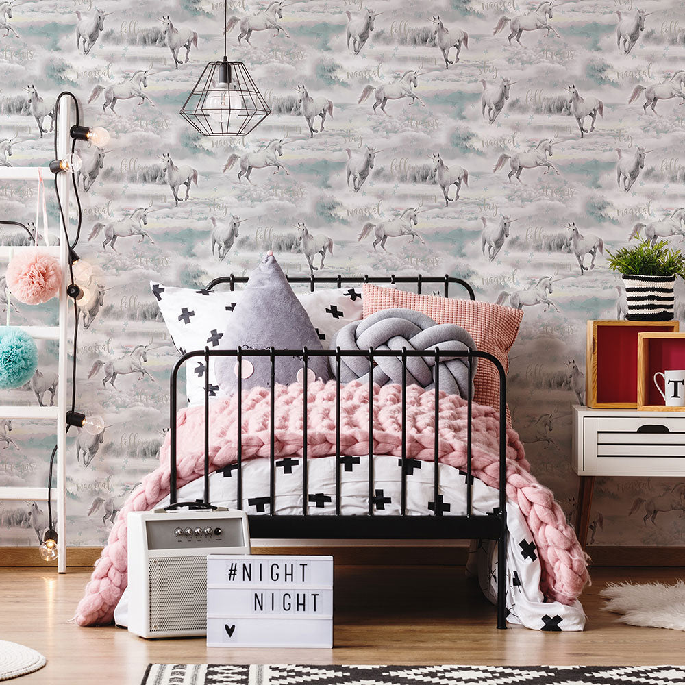 Unicorn Dreamland Room Wallpaper - Gray