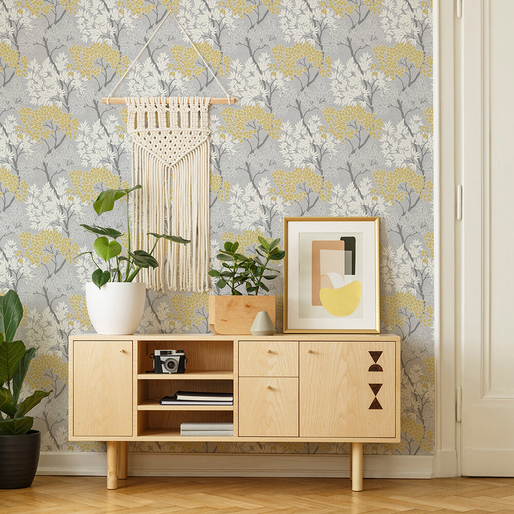 Lykke Tree Room Wallpaper - Yellow