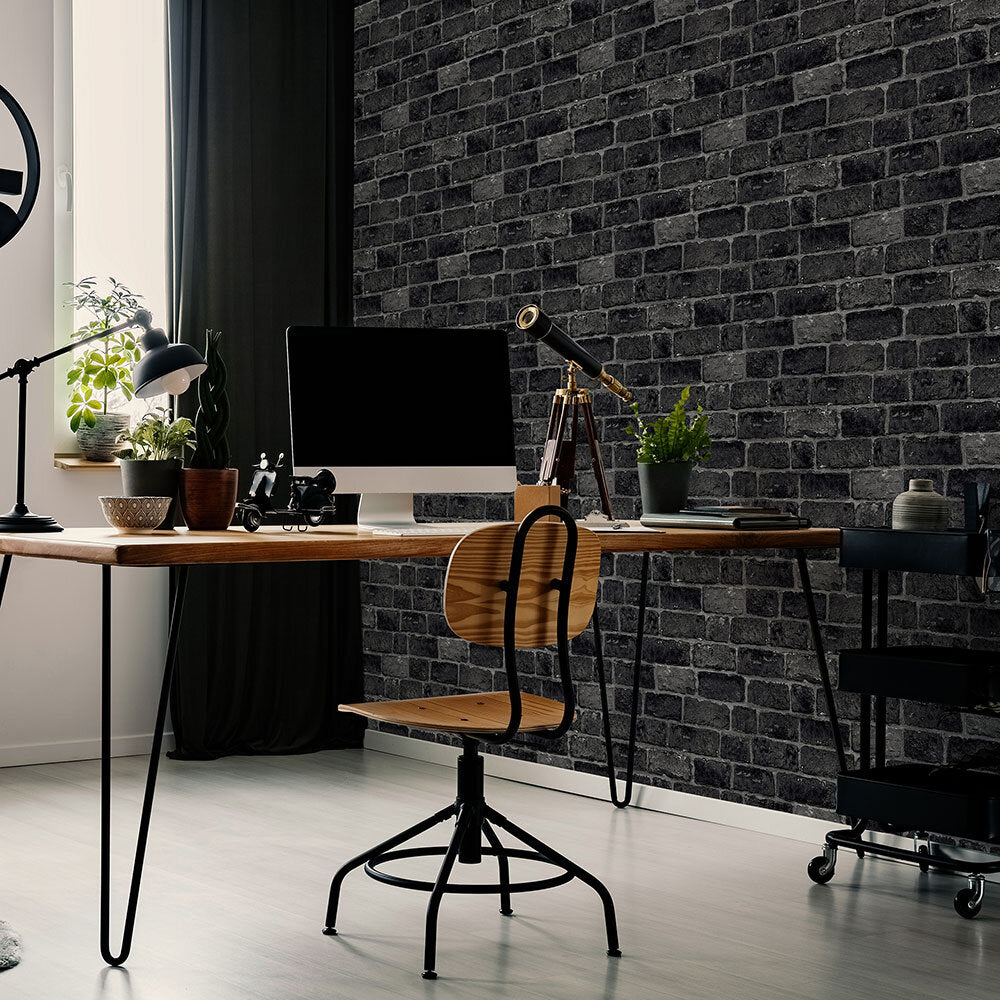 House Brick Room Wallpaper - Black