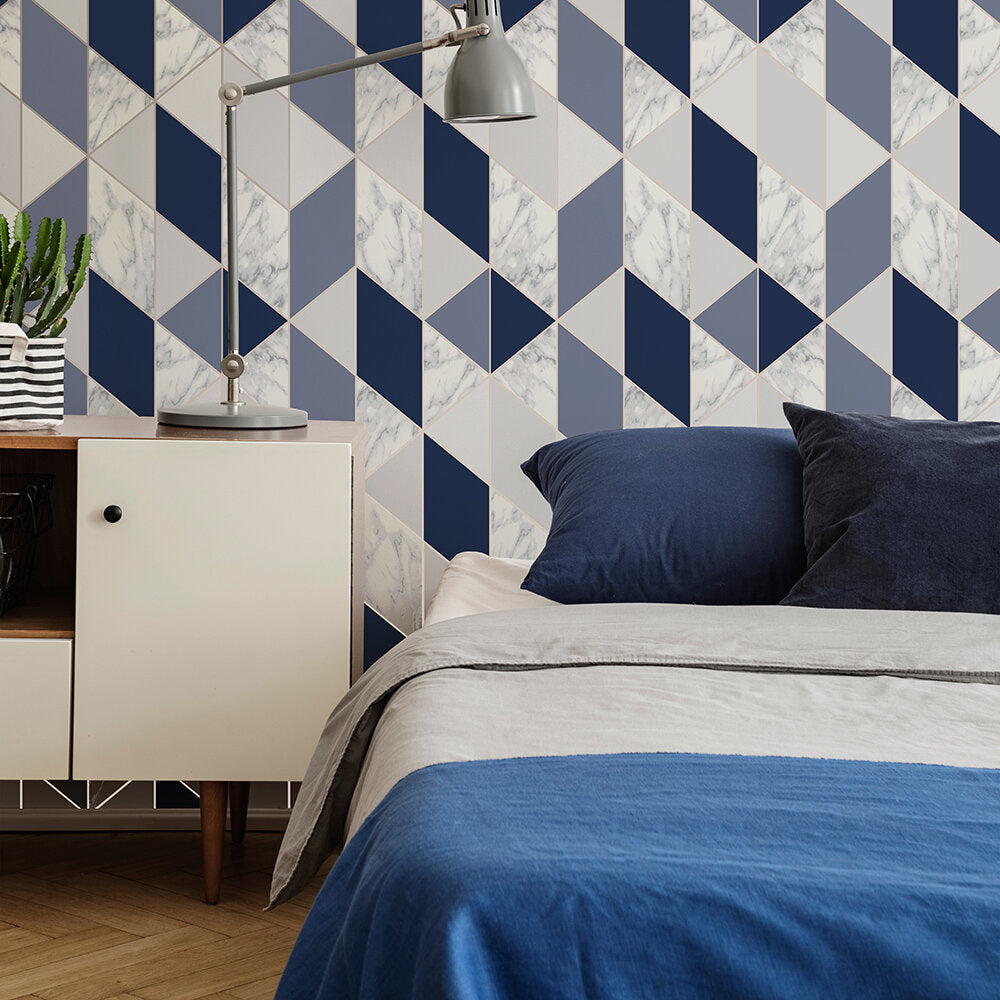 Marble Geo Room Wallpaper - Blue