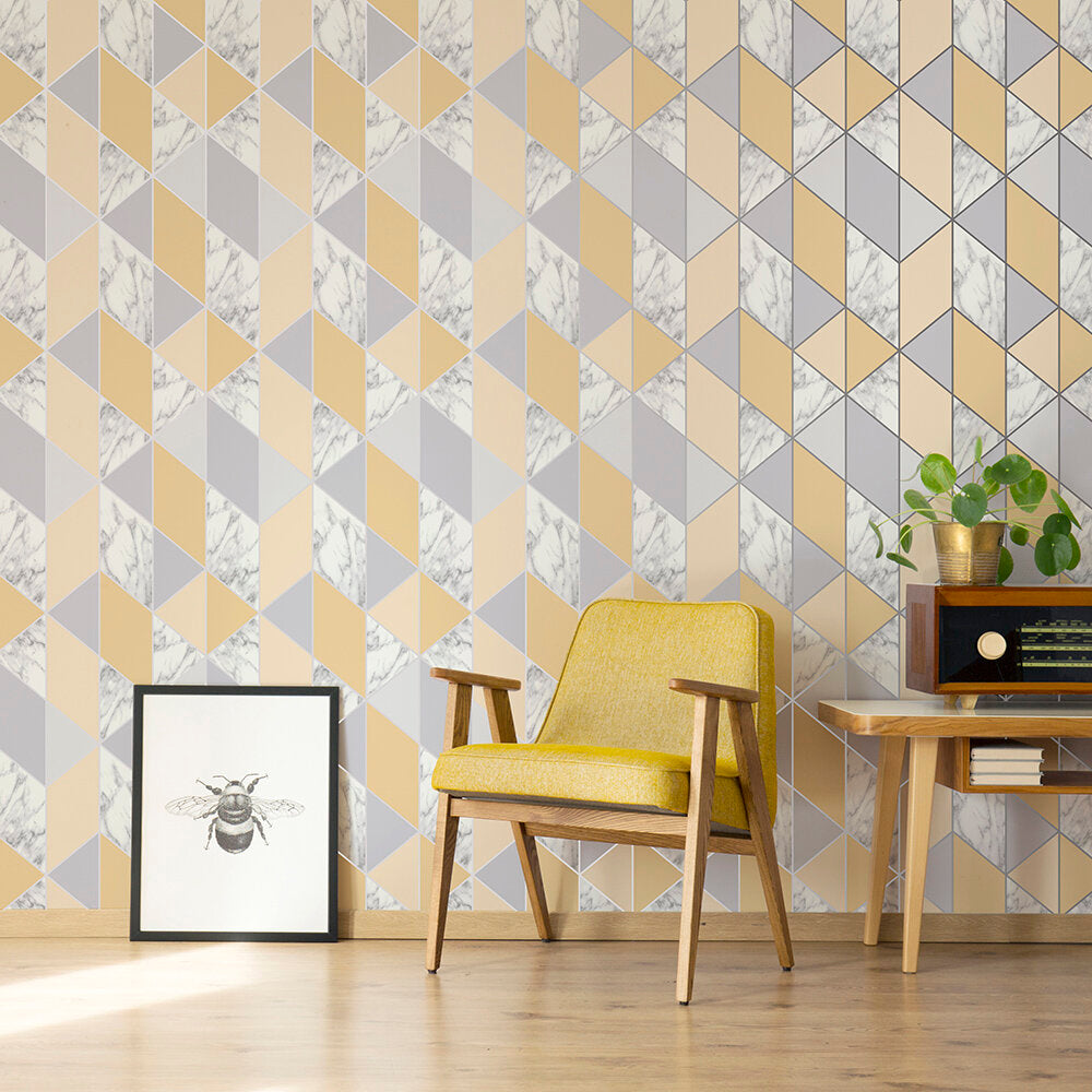 Marble Geo Room Wallpaper - Gold