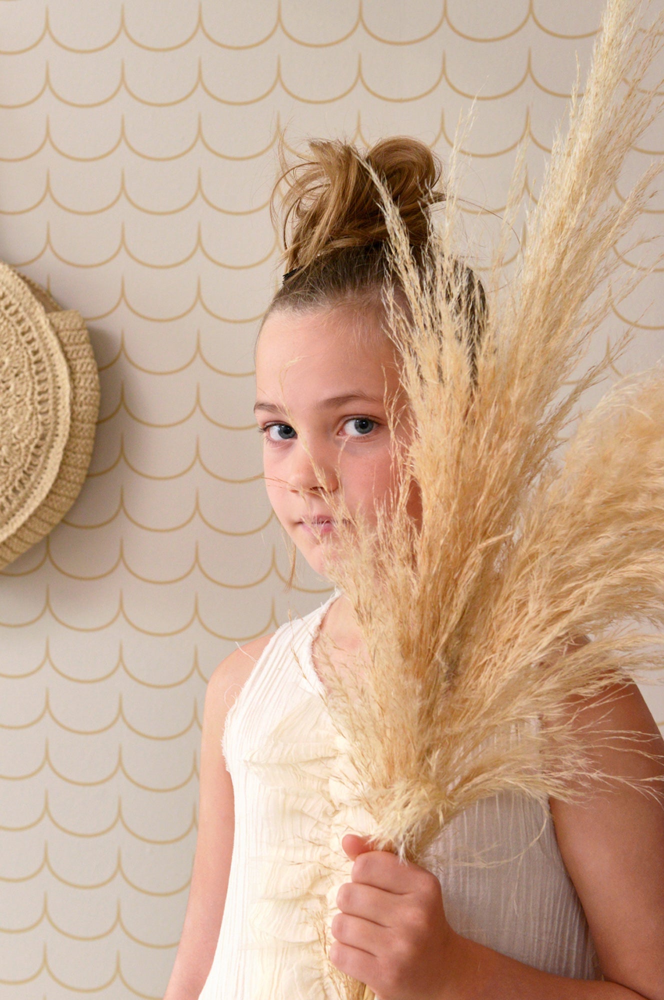 Drop Curtain Greige Golden Brown Wallpaper - Majvillan