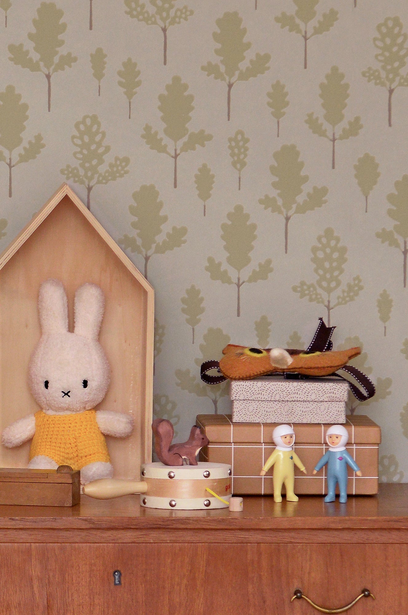 Oak Greige Blue Wallpaper - Majvillan