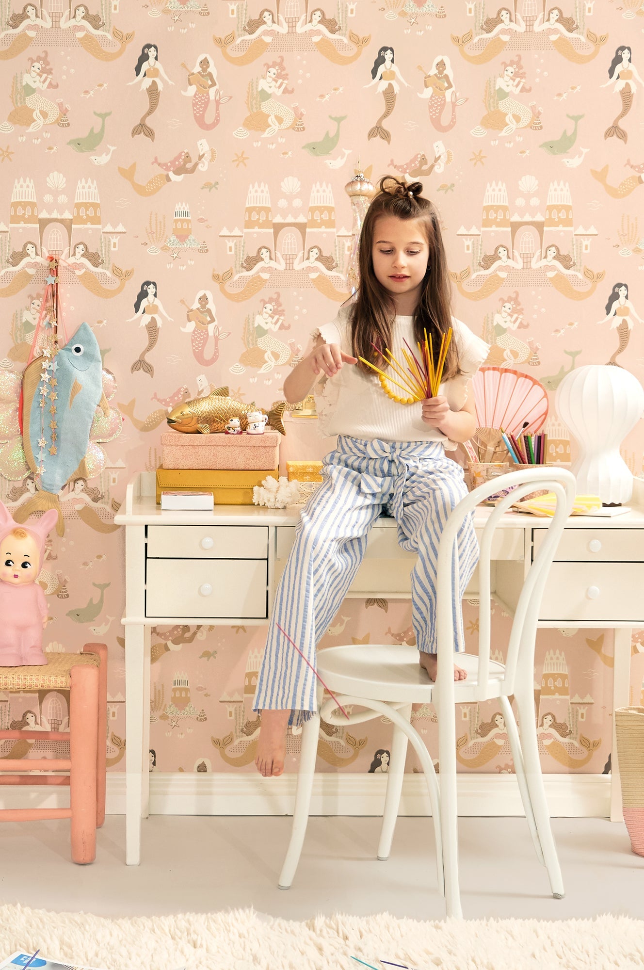 Mermaid Reef Sweet Pink Wallpaper - Majvillan