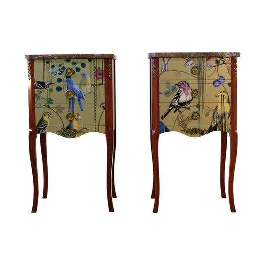 Pair of Louis XV Style Chest with Gold Christian Lacroix Pattern and Marble Top