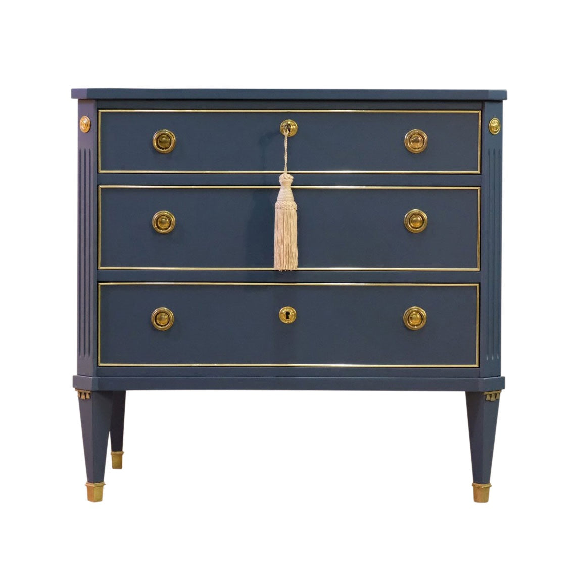 (832) Antique Gustavian Chest in Mid Night Blue