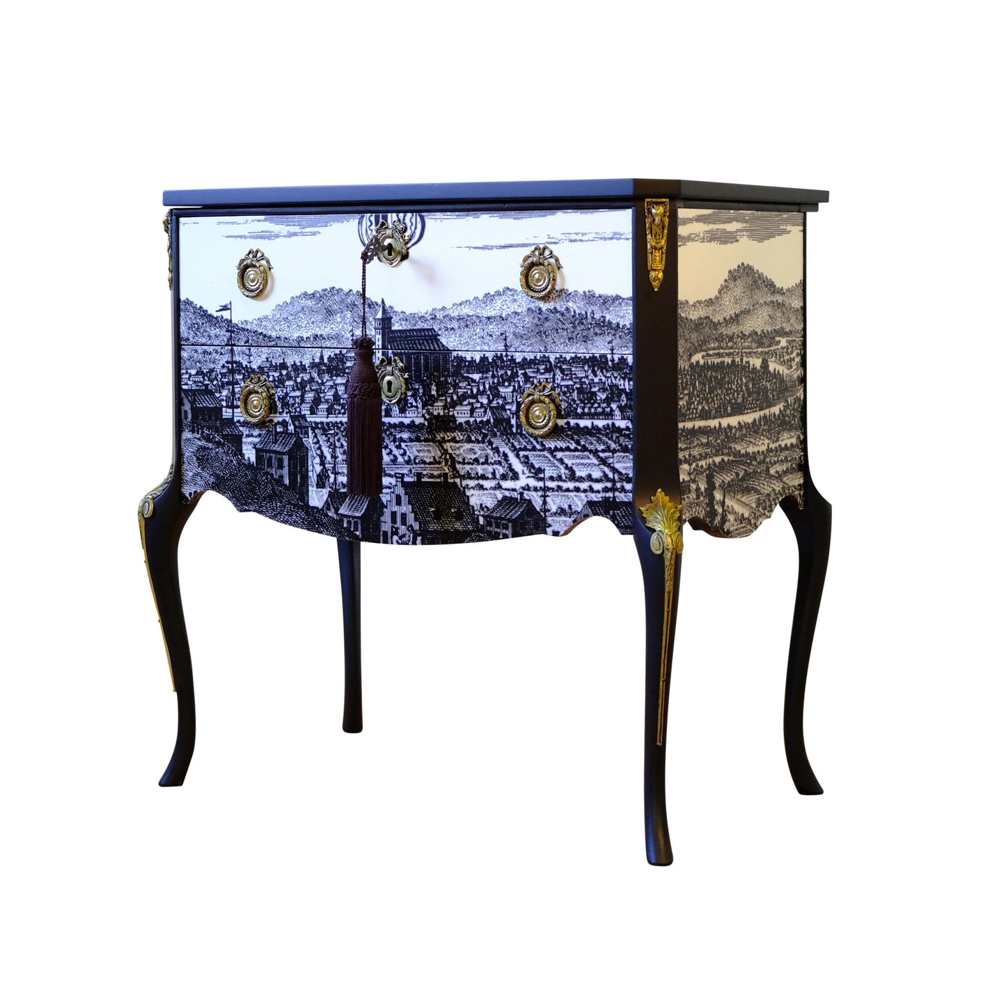 (652-1) Classic Rococo Style Chests with 17th Century Print