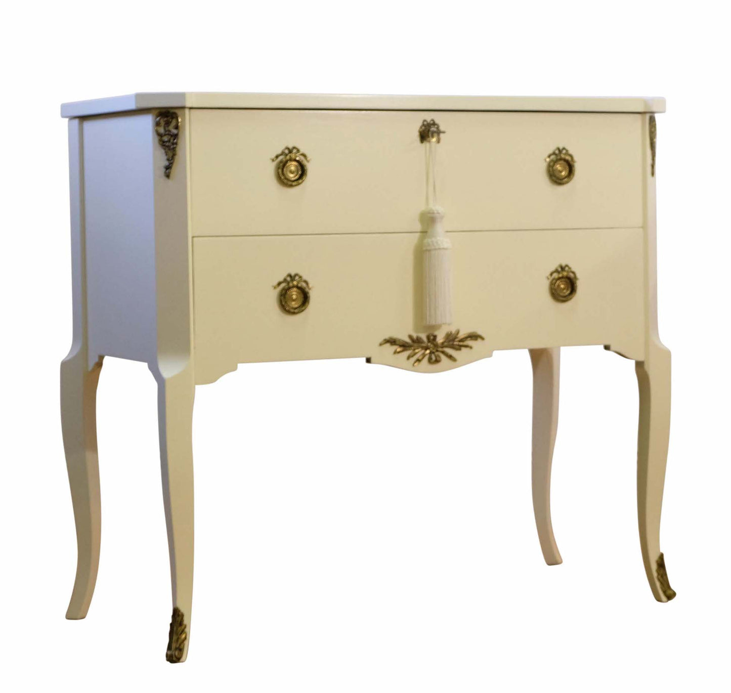 Gustavian Style Commode in Calming Cream with Brass Details (Pair)