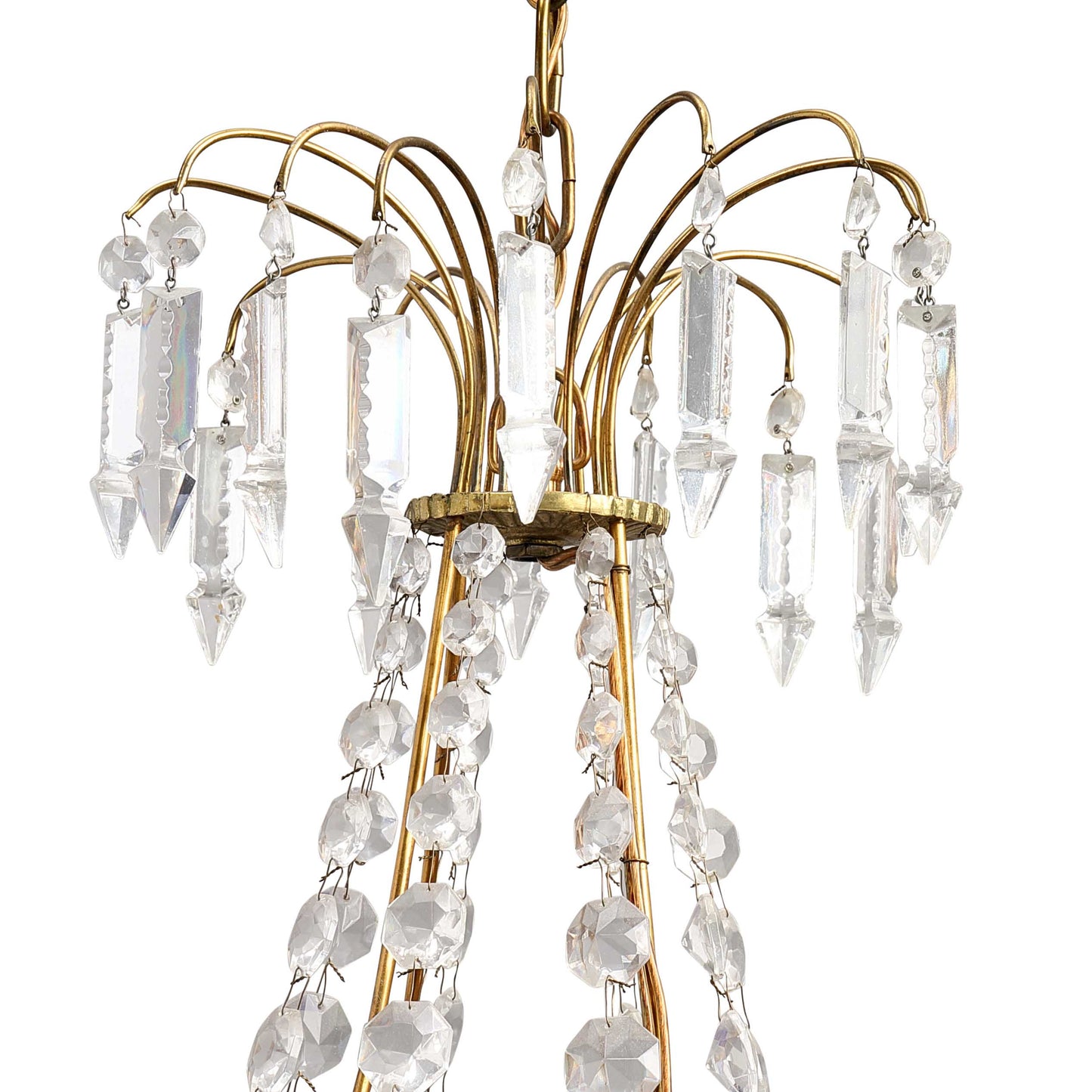 ثريا كريستال إمبراطورية عتيقة بأربعة أذرع مع وعاء زجاجي أزرق من القرن العشرين