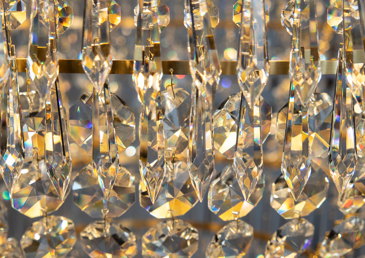 Large Cognac Coloured Empire Chandelier with Crystal Octagons