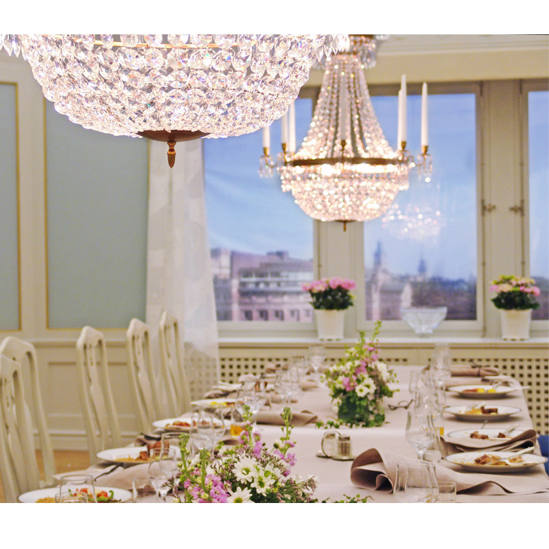 Polished Brass Empire Style 8 Arm Chandelier dining room