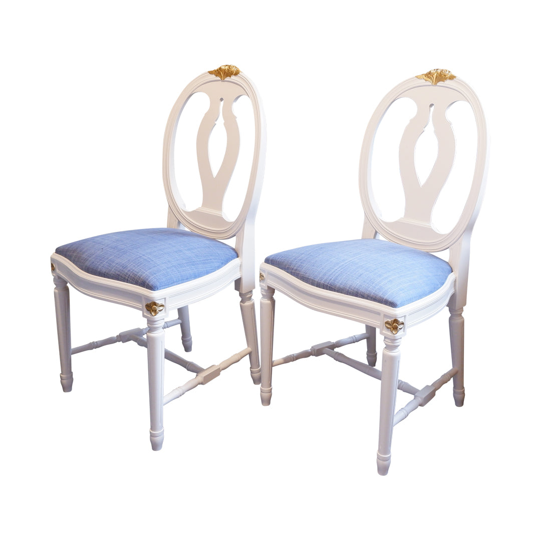 Pair of Gustavian Rose Carved Chairs with Gold carved detailing