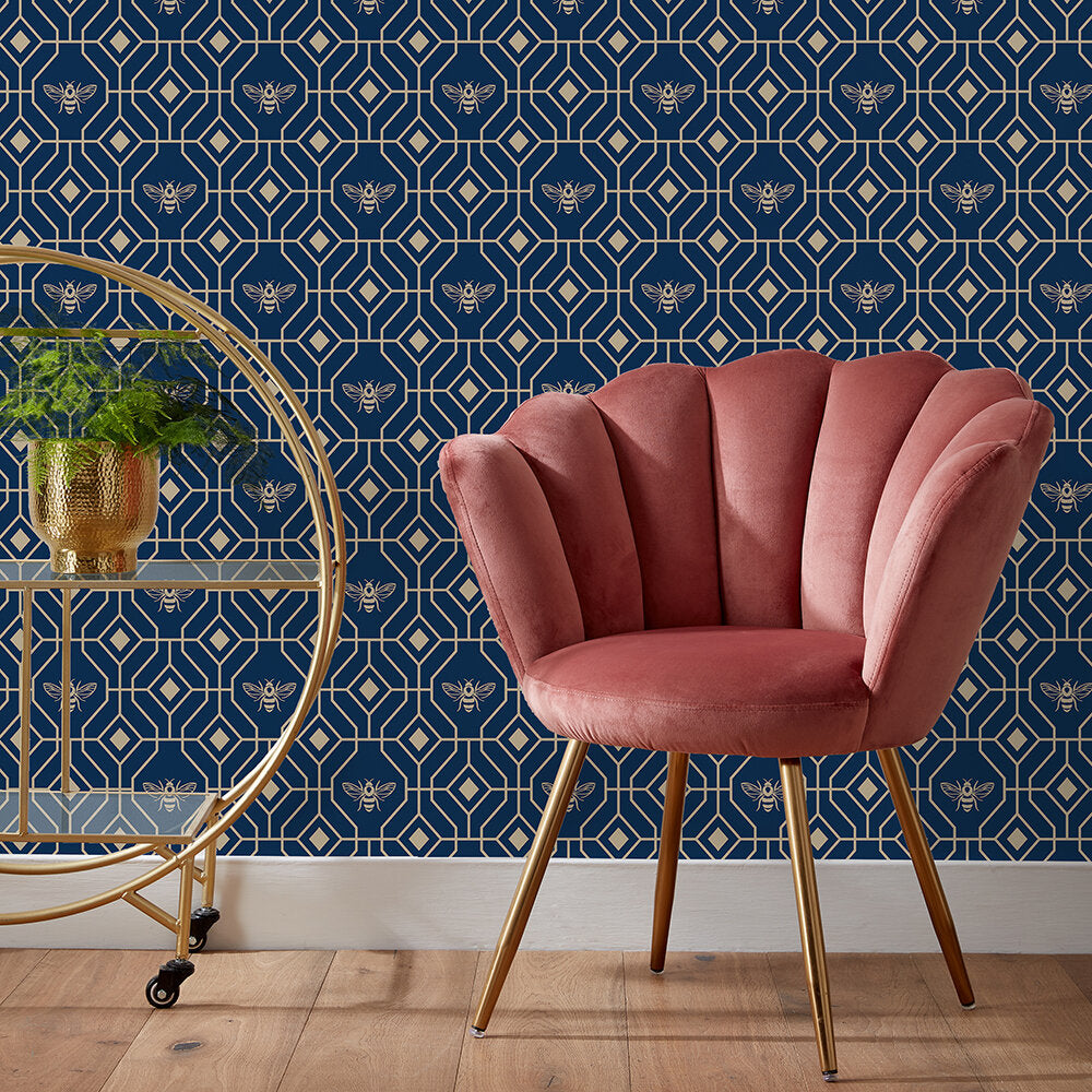 Bee Deco Room Wallpaper - Blue
