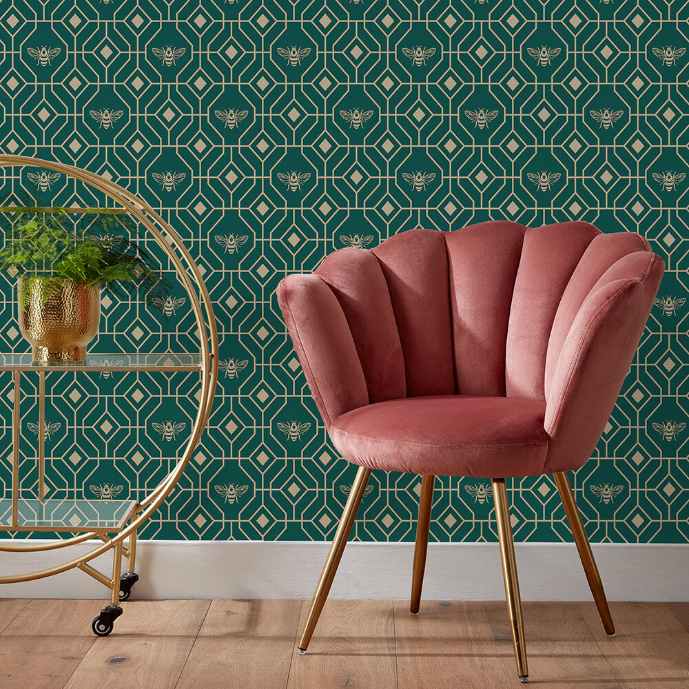 Bee Deco Room Wallpaper - Green