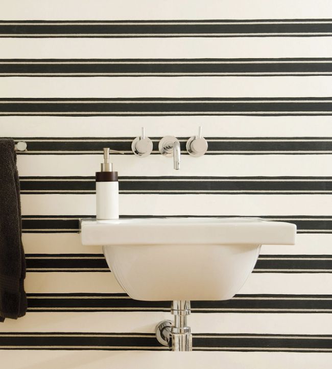 Block Print Stripe Room Wallpaper - Black