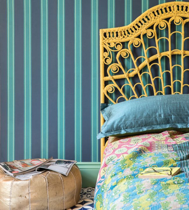 Block Print Stripe Room Wallpaper - Teal