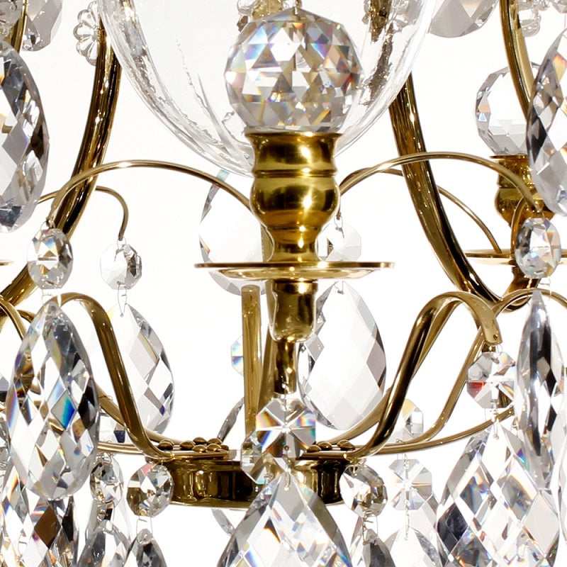 03 Brass Bathroom Chandelier with Almond Crystals and Orbs