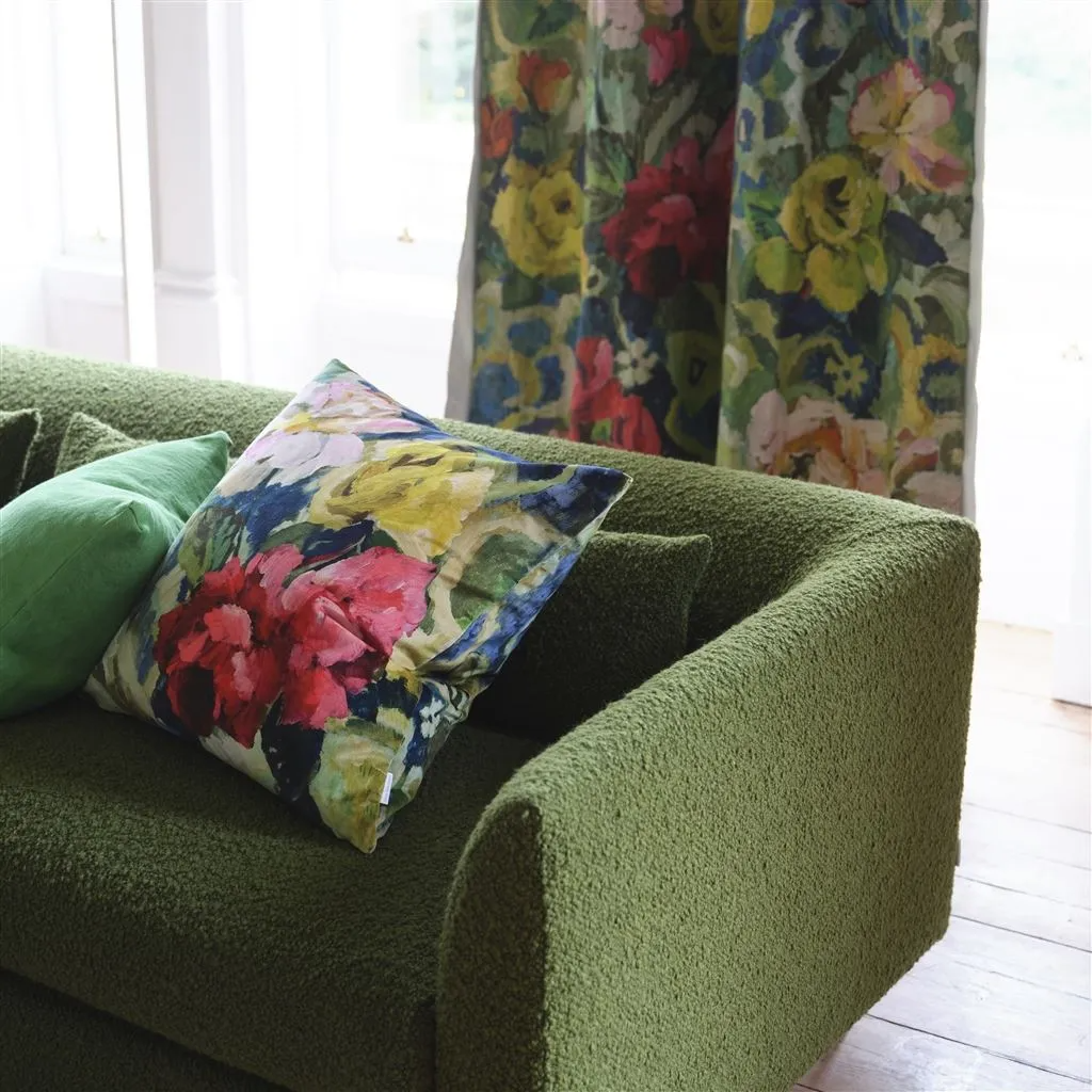 Tapestry Flower Vintage Green Velvet Cushion - Designers Guild