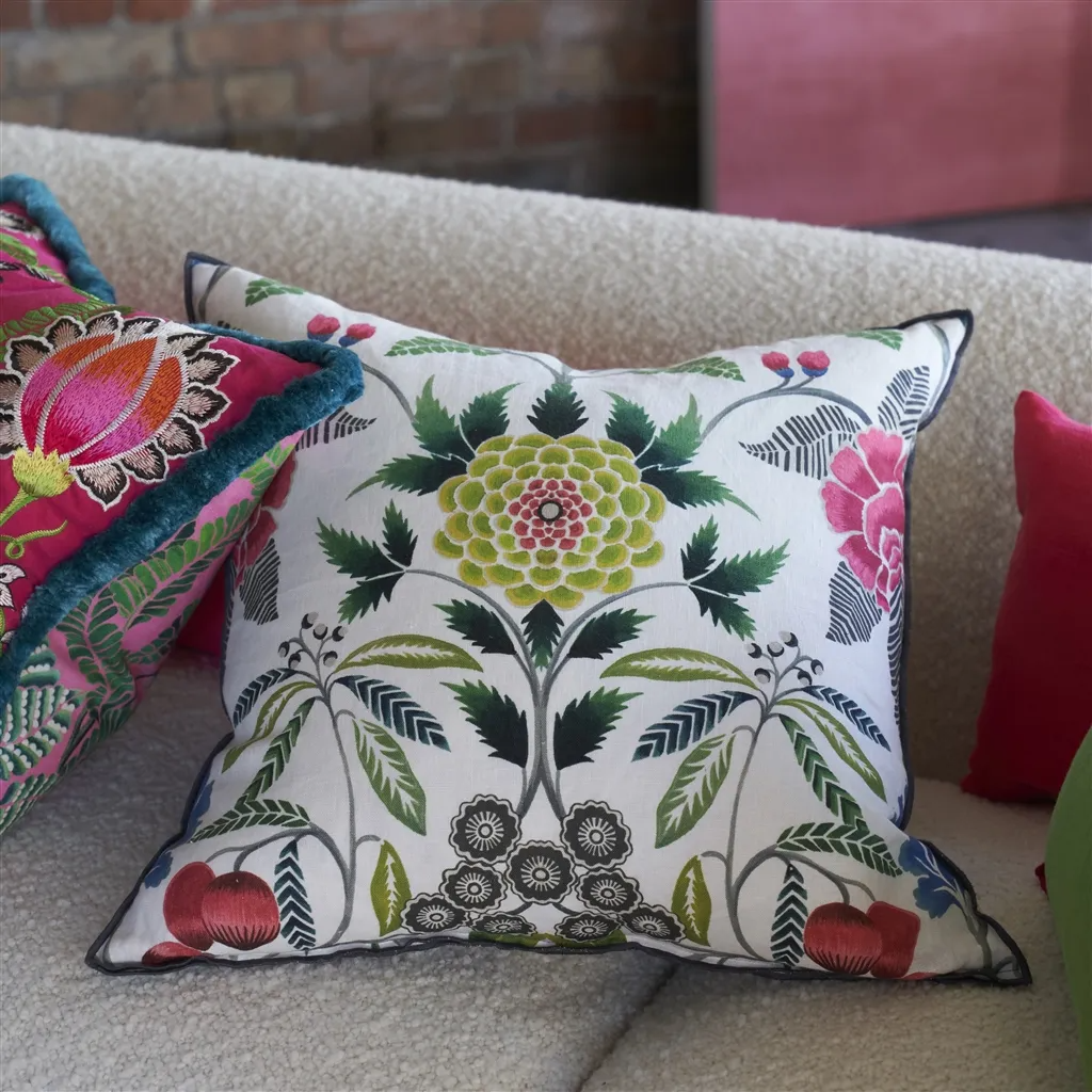 Brocart Decoratif Fuchsia Linen Cushion - Designers Guild