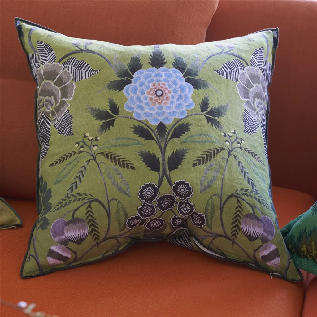 Brocart Decoratif Moss Linen Cushion - Designers Guild