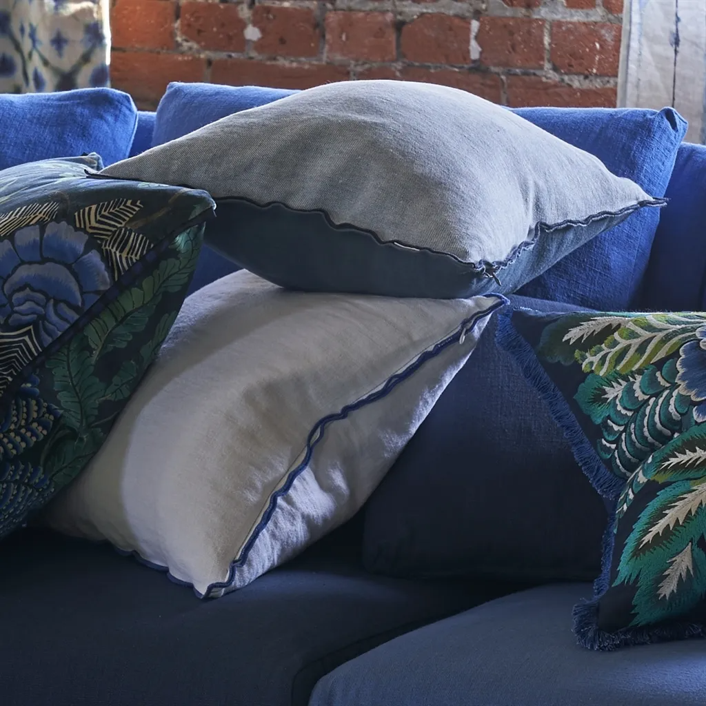 Brera Lino Alabaster & Cobalt Linen Cushion - Designers Guild