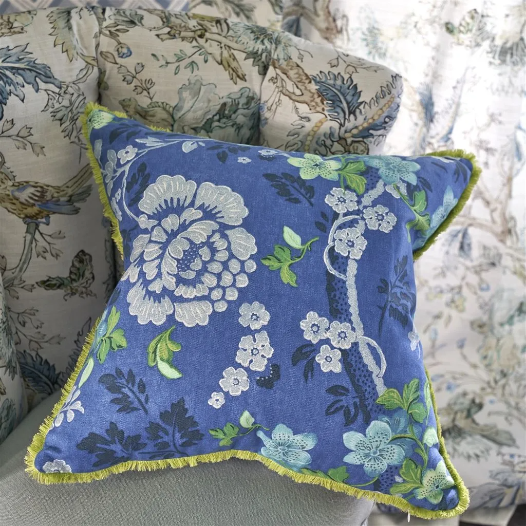 Eagle House Damask Woad Cushion - Designers Guild