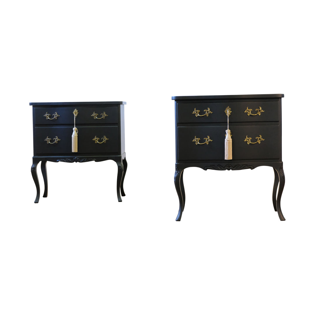 Rococo Style Chest with 2 Drawers and Modern Flat Black Finish - Pair