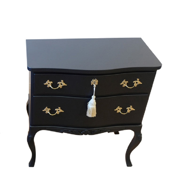 Rococo Style Chest with 2 Drawers and Modern Flat Black Finish