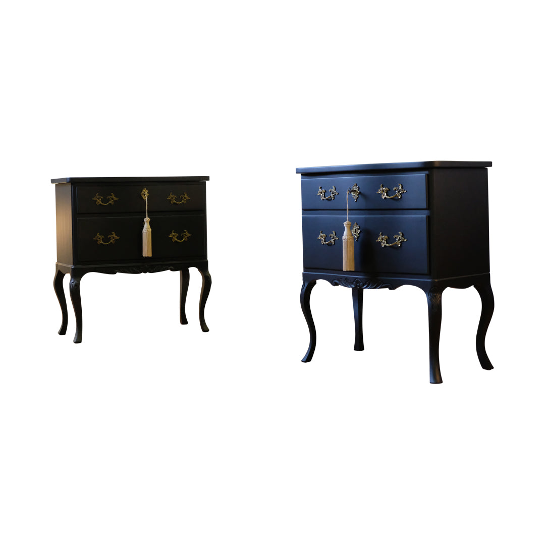 Rococo Style Chest with 2 Drawers and Modern Flat Black Finish - Pair