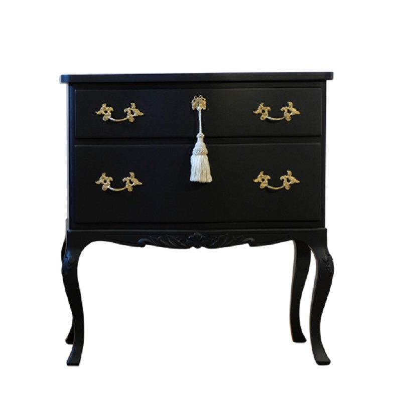 Rococo Style Chest with 2 Drawers and Modern Flat Black Finish - Pair