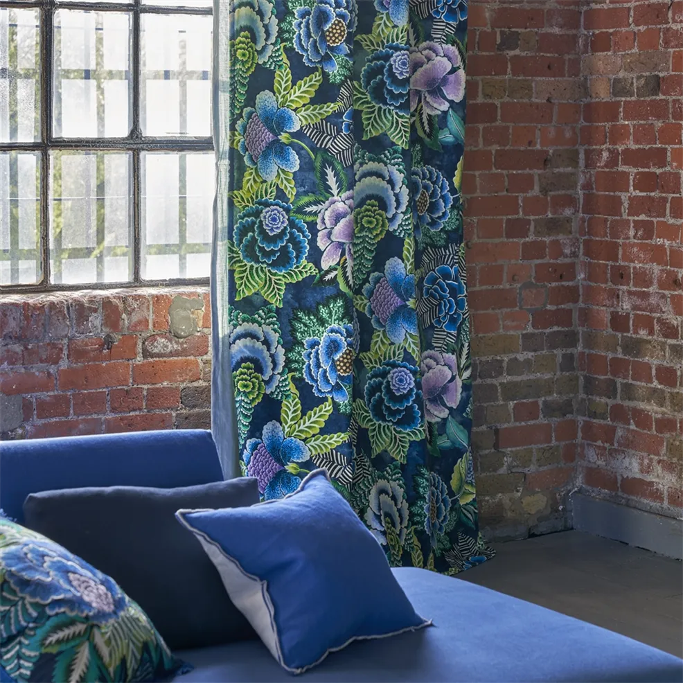 Rose De Damas Velours Indigo Room Fabric