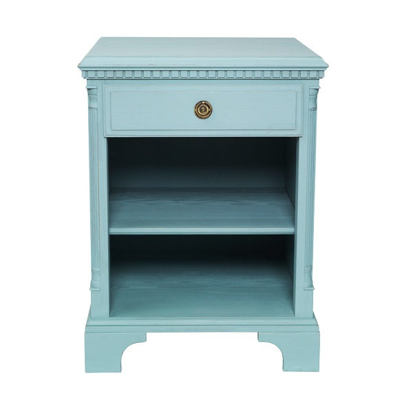 Gustavian bedside cabinet with shelf front painted detail