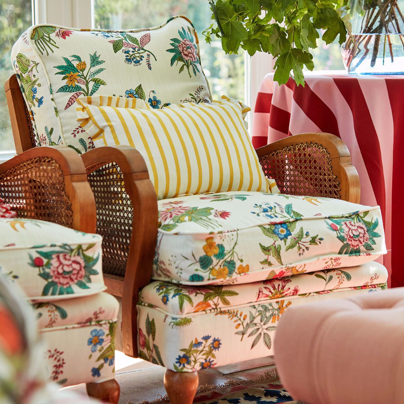 Woodland Floral Room Fabric - Peridot/Ruby/Pearl