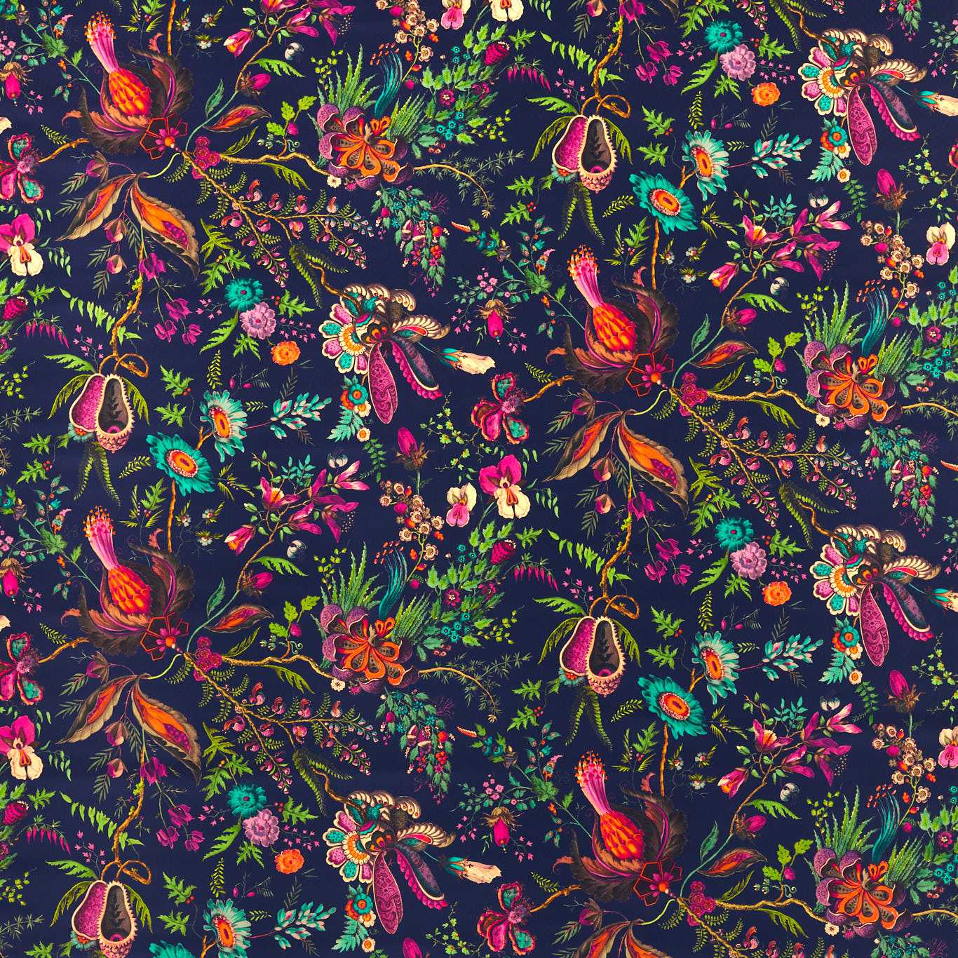Wonderland Floral Room Fabric - Amber/Lapis/Ruby
