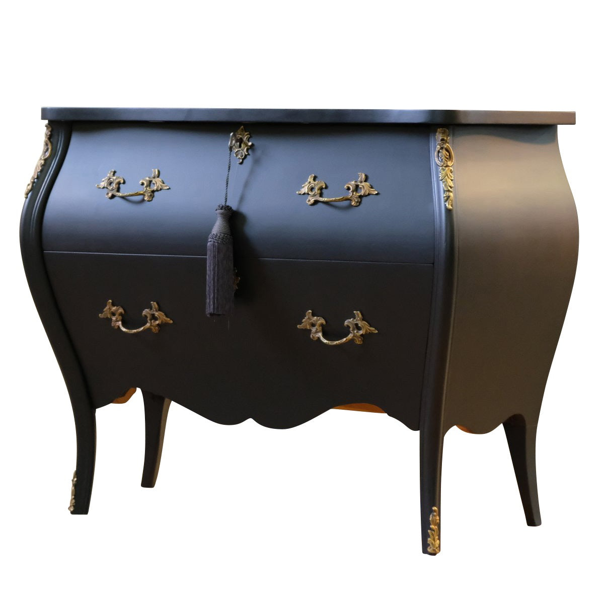 Rococo Two Drawer Chest In Classic Black With Marble Top