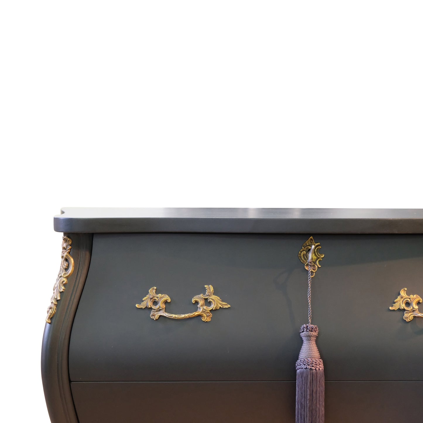 Rococo Two Drawer Chest In Classic Black With Marble Top