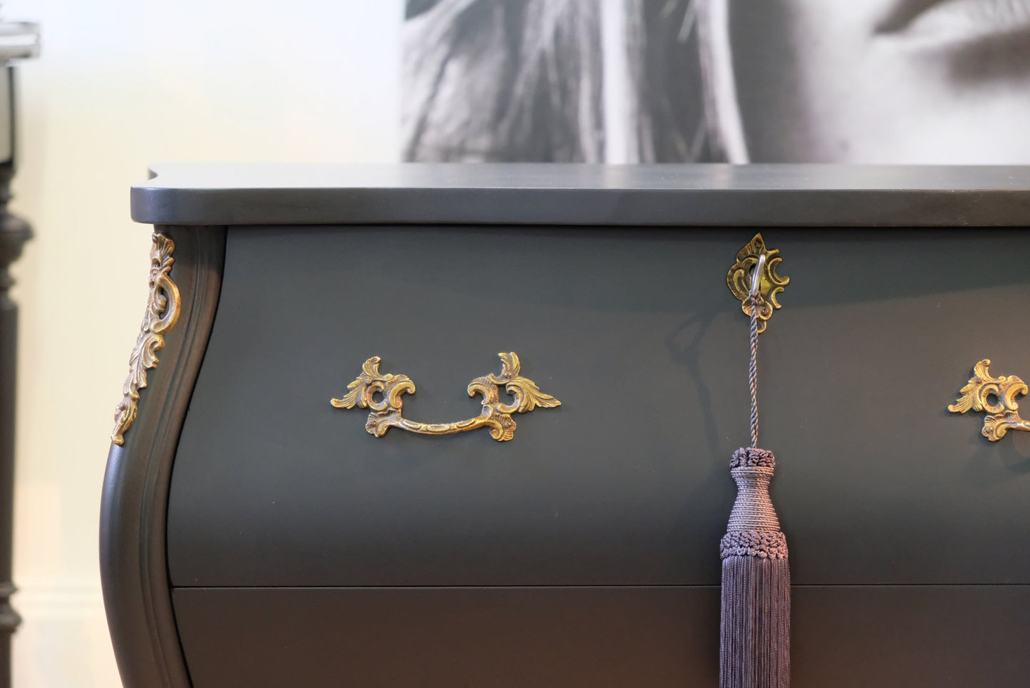 Rococo Two Drawer Chest In Classic Black With Marble Top