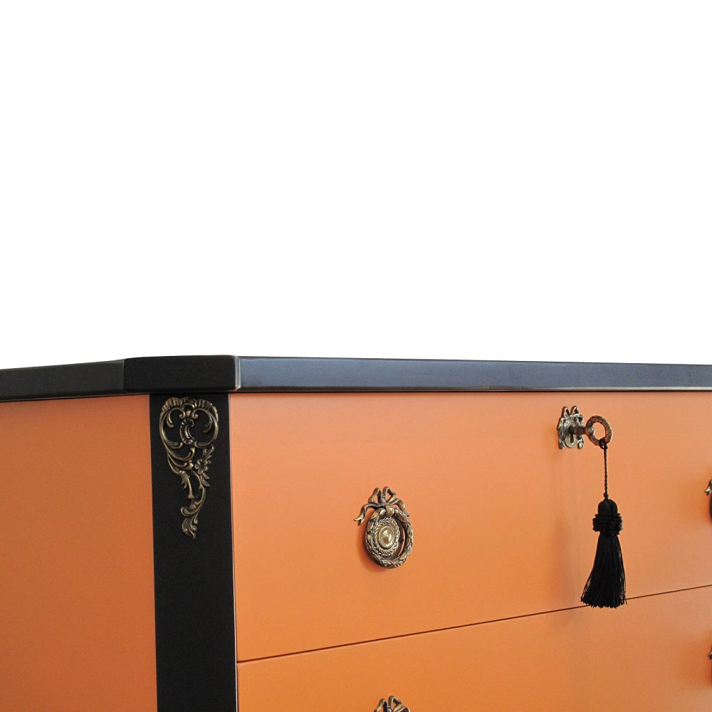 Gustavian Style Commode in Orange & Black with Brass Details (Single)
