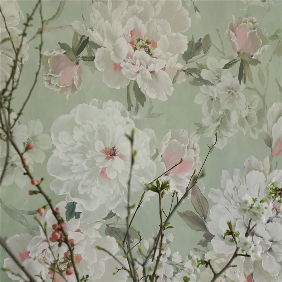 Fleur Blanche Eau De Nil Room Wallpaper