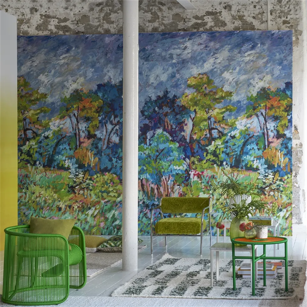 Foret Impressionniste Cobalt Room Wallpaper
