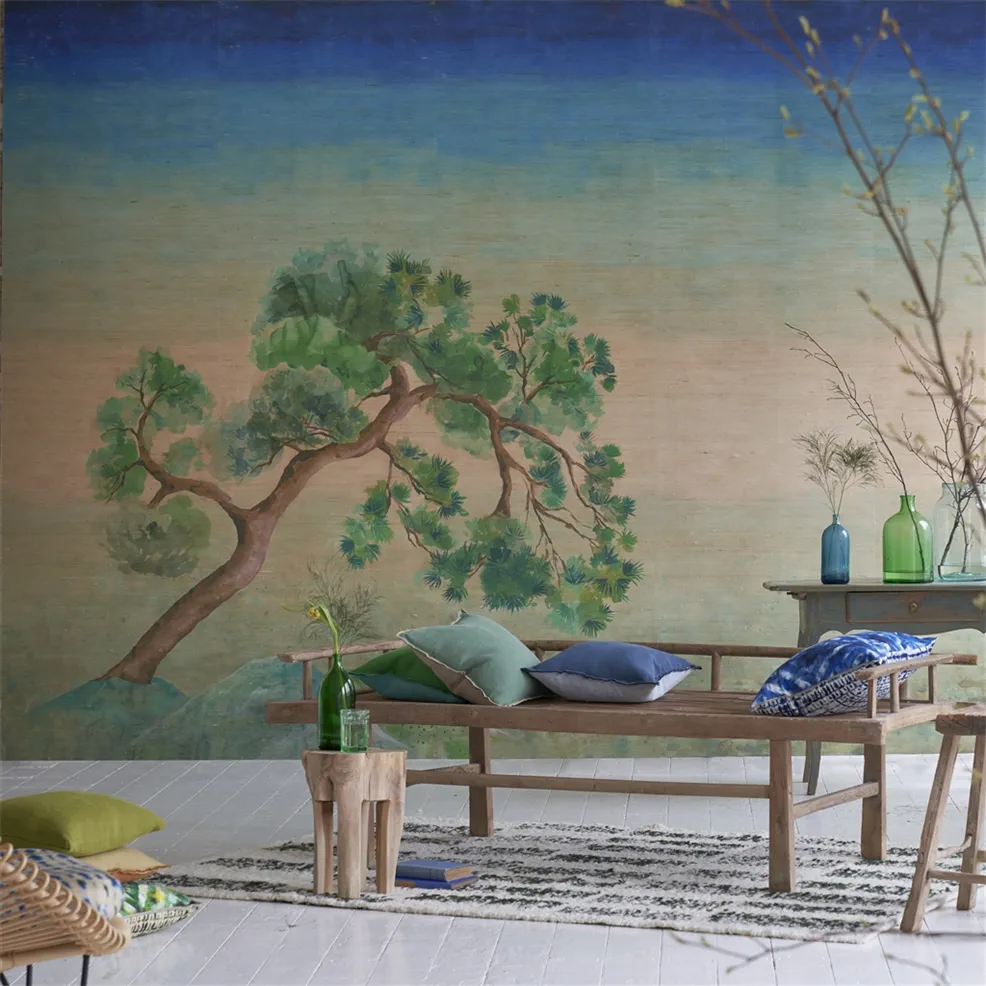 Scene Aquarelle Grasscloth Elm Room Wallpaper
