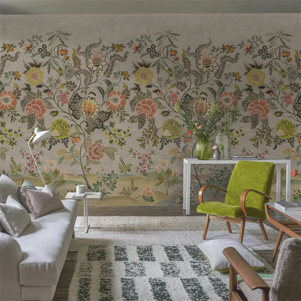 Brocart Decoratif Grasscloth Sepia Room Wallpaper