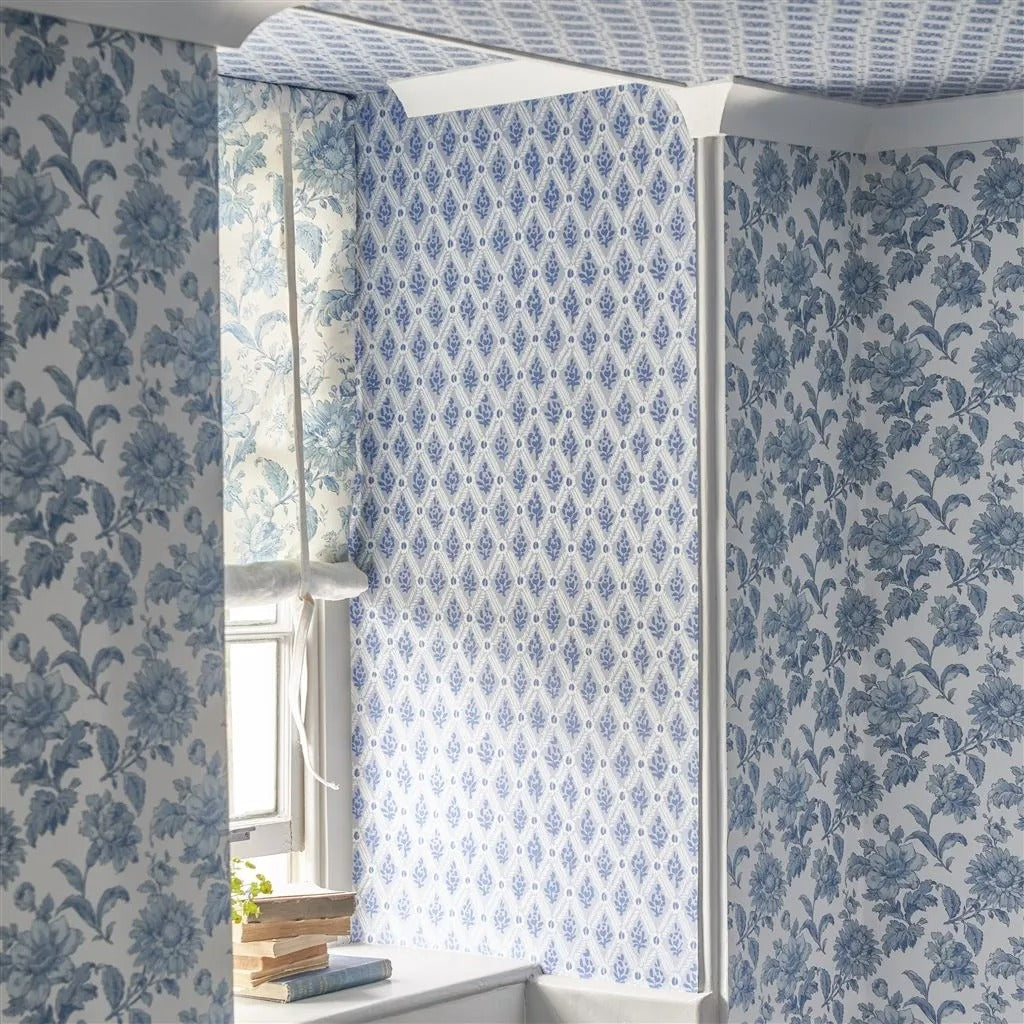 St John Street Trellis Room Wallpaper - Blue