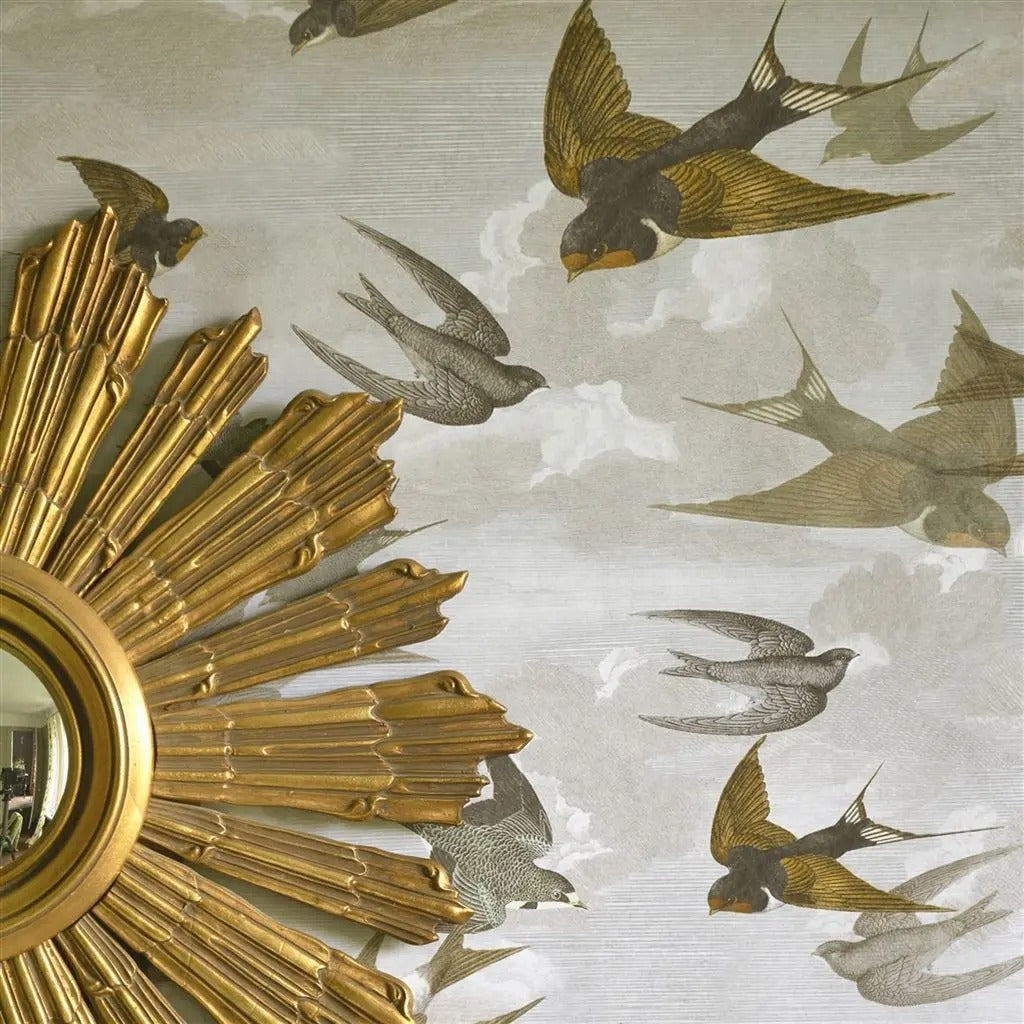 Chimney Swallows Room Wallpaper - Gray